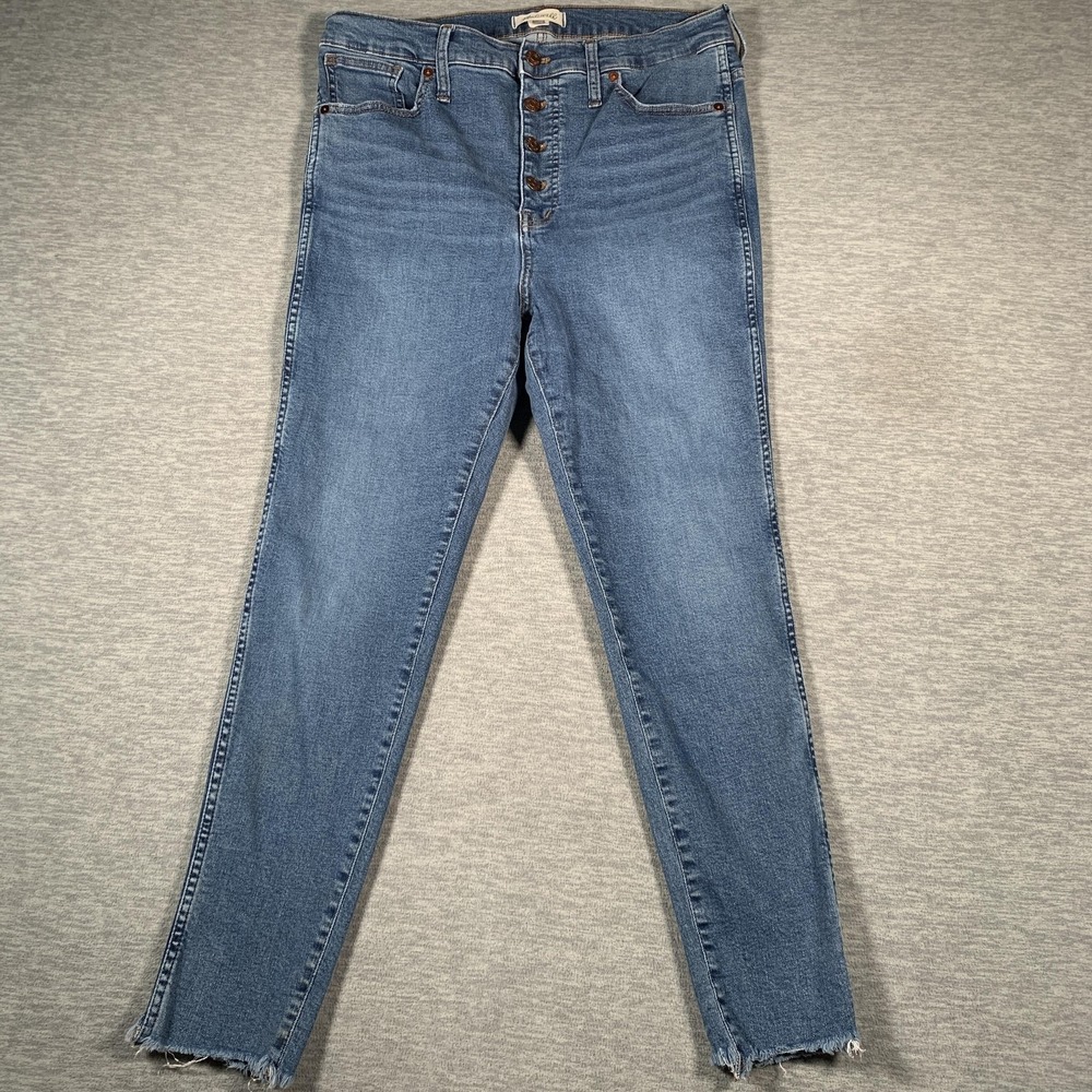 Madewell Jeans Womens 32 Blue 10" High-Rise Skinny Button Fly Raw Hem Frayed